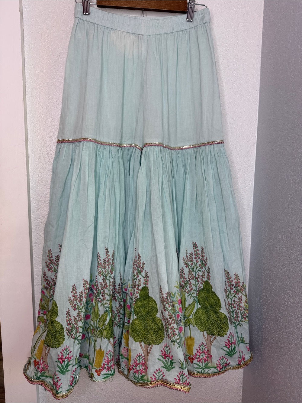 Mint Green Floral Gharara Sharara Gaucho Pants Botanical Print cotton lined boho - Picture 1 of 5